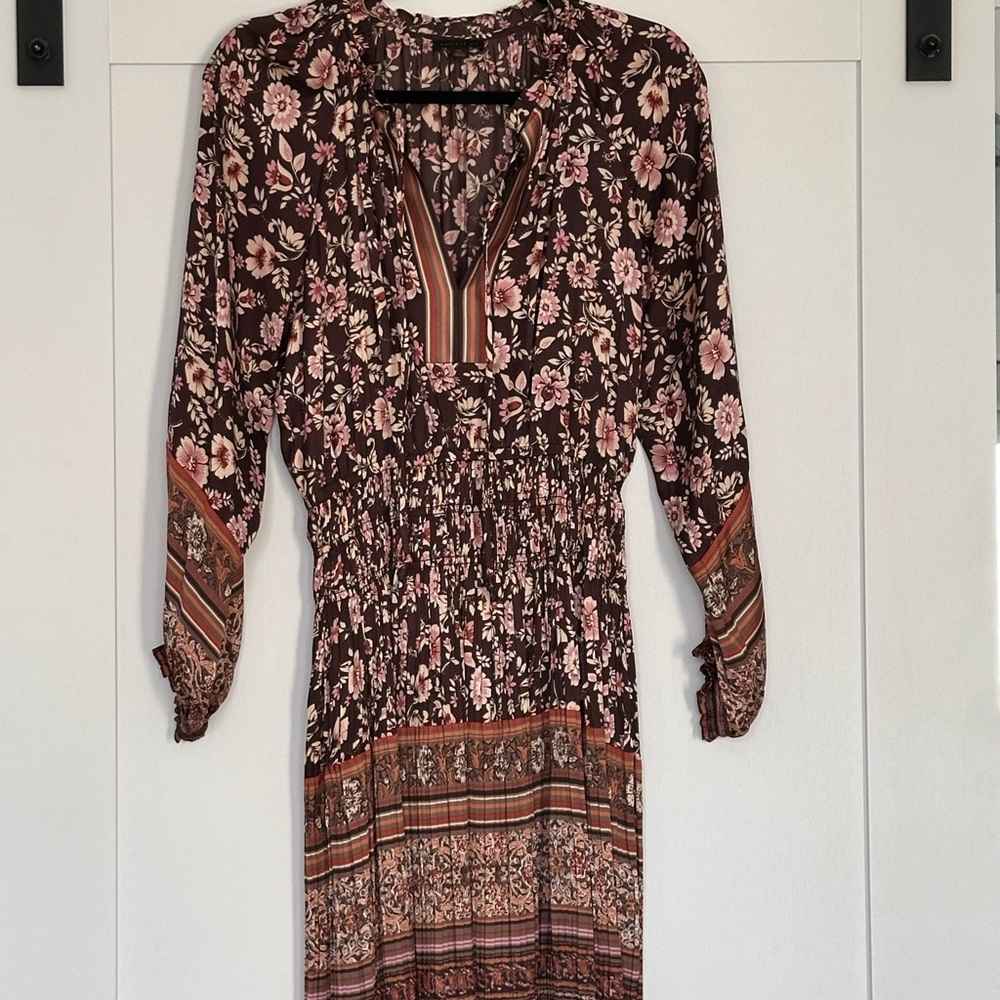 Current Air Floral Long Sleeve Dress - Brown and Pink